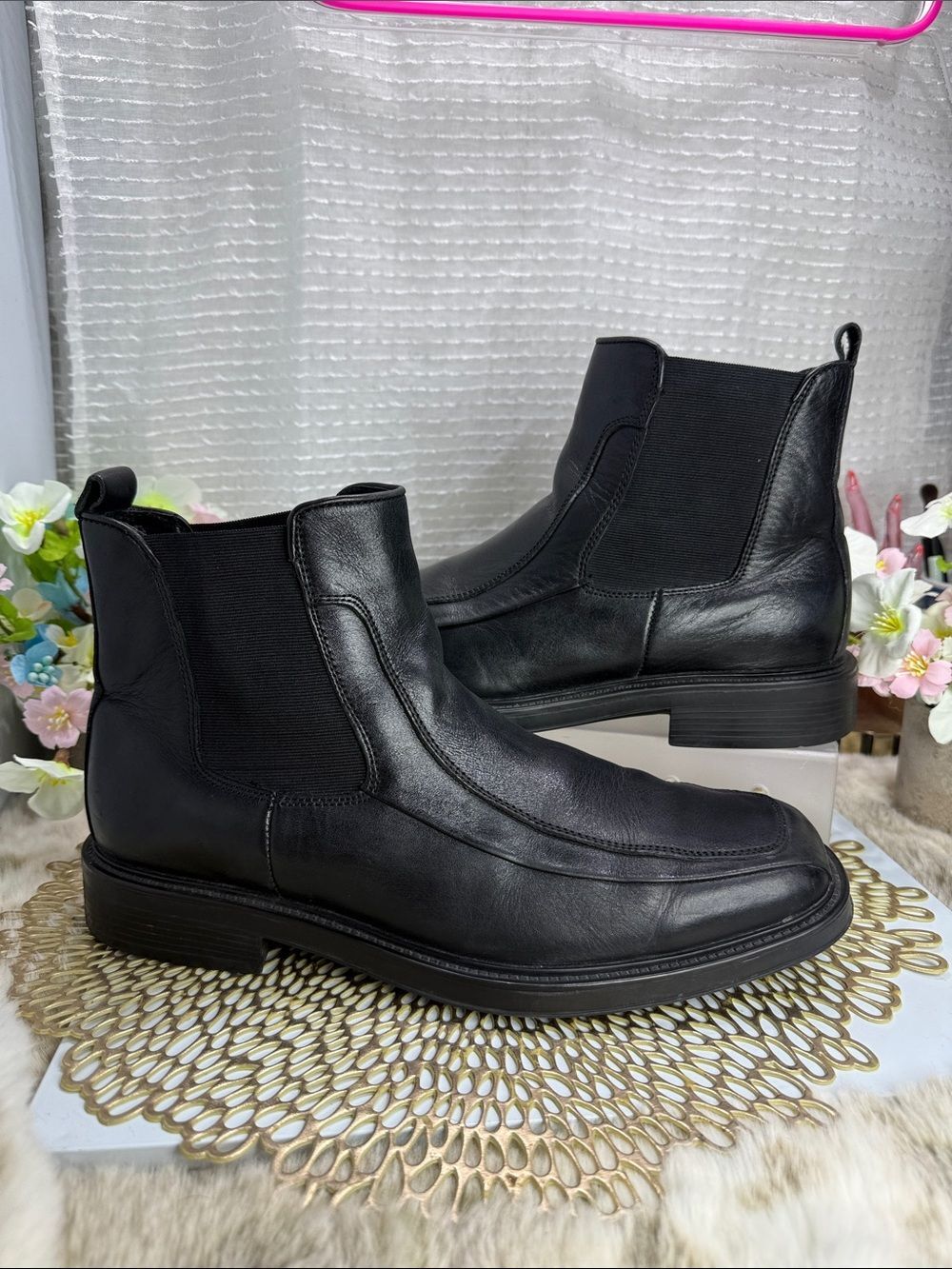 (T) ALFANI Hugh men's vintage Chelsea boots, black leather, size 10 M